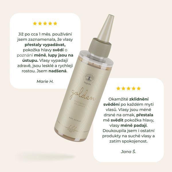 Rapuncell Golden Solution - tonikum k růstu vlasů a zastavení nadměrného padání pro suchý typ pokožky.